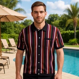 Paul Jones Shirt Mens 2XL Knit Polo Preppy Retro‎ Striped Fall Festive Bowling